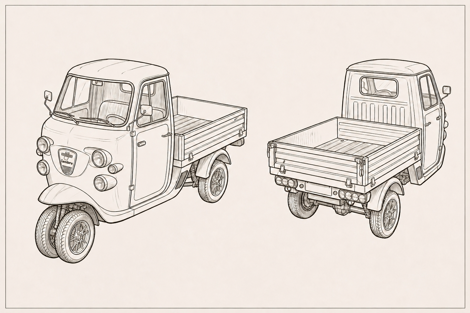 Lambro Carico — technical drawing, front and rear view